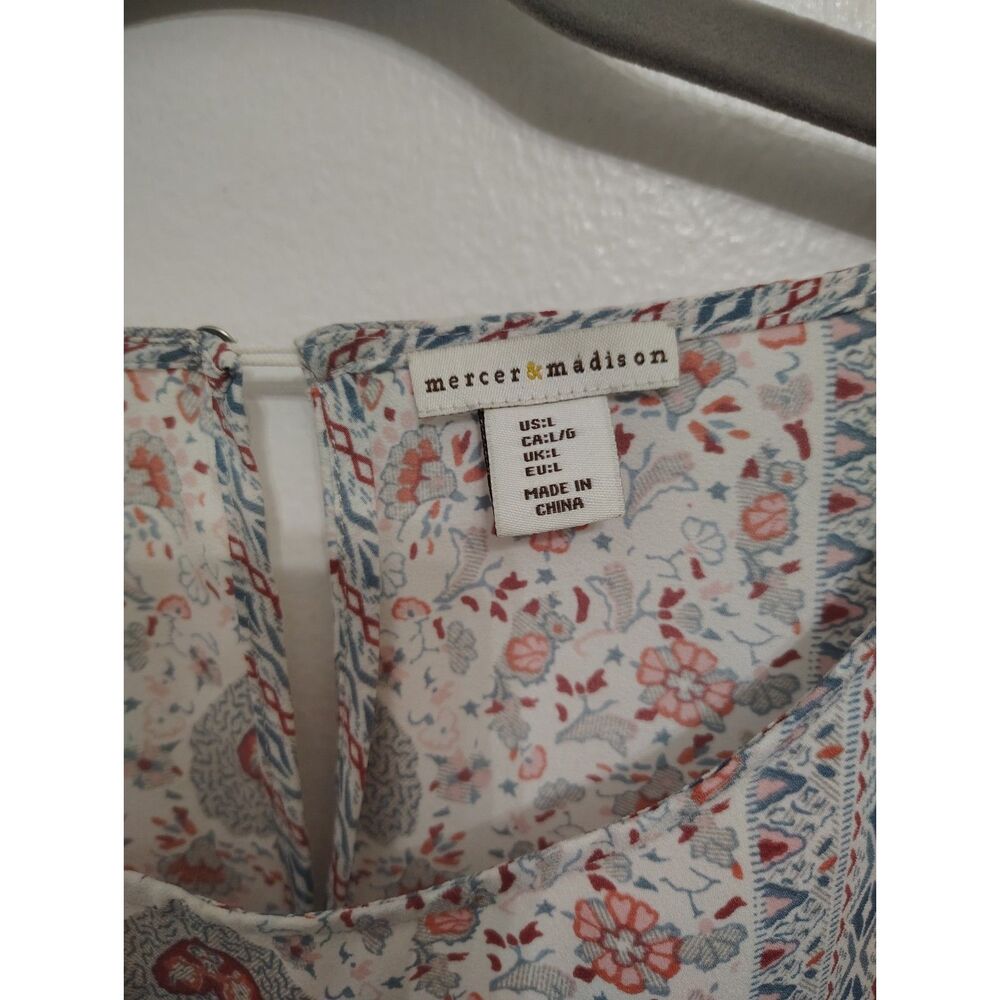 Mercer & Madison Boho Paisley Floral Blouse Tunic Blue Coral Size Large - Picture 6 of 7